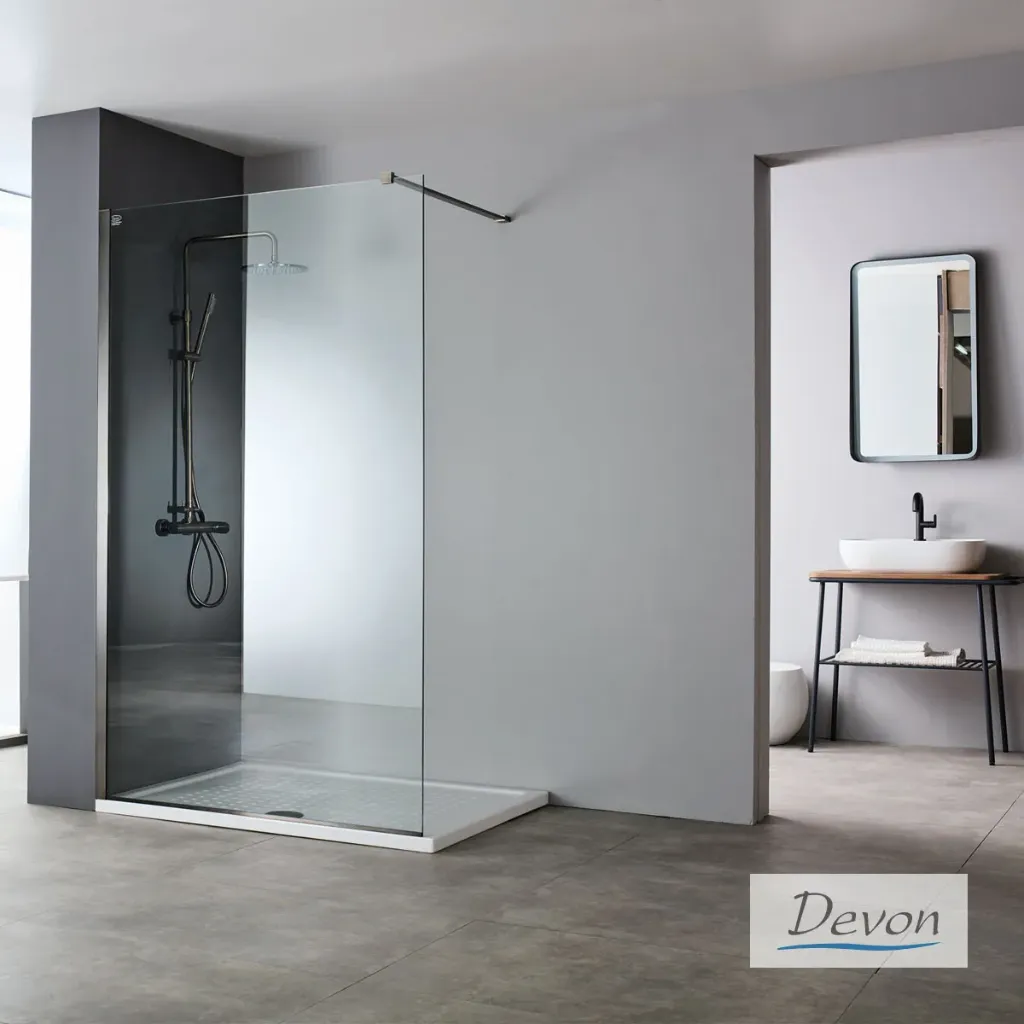 Διαχωριστικό κρύσταλλο ντουζιέρας IWIS Walk-in 110 ρυθμιζόμενo από 107 έως 109εκ., Devon Clean Glass PVD AISI304 Black Brushed