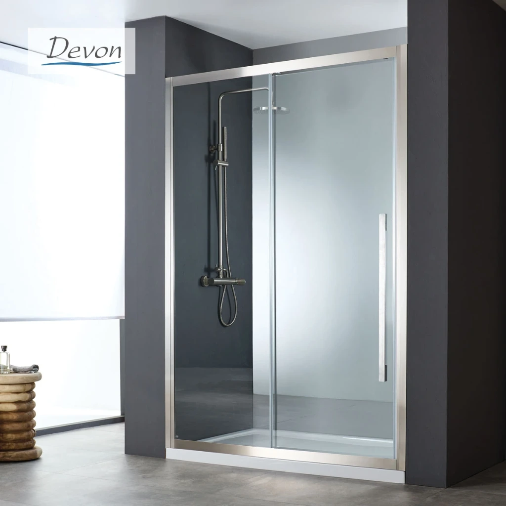 Sliding Shower Enclosure Door Noxx 100, Height 200cm, Adjustable From 97 To 99cm, Devon Clean Glass AISI304 Inox
