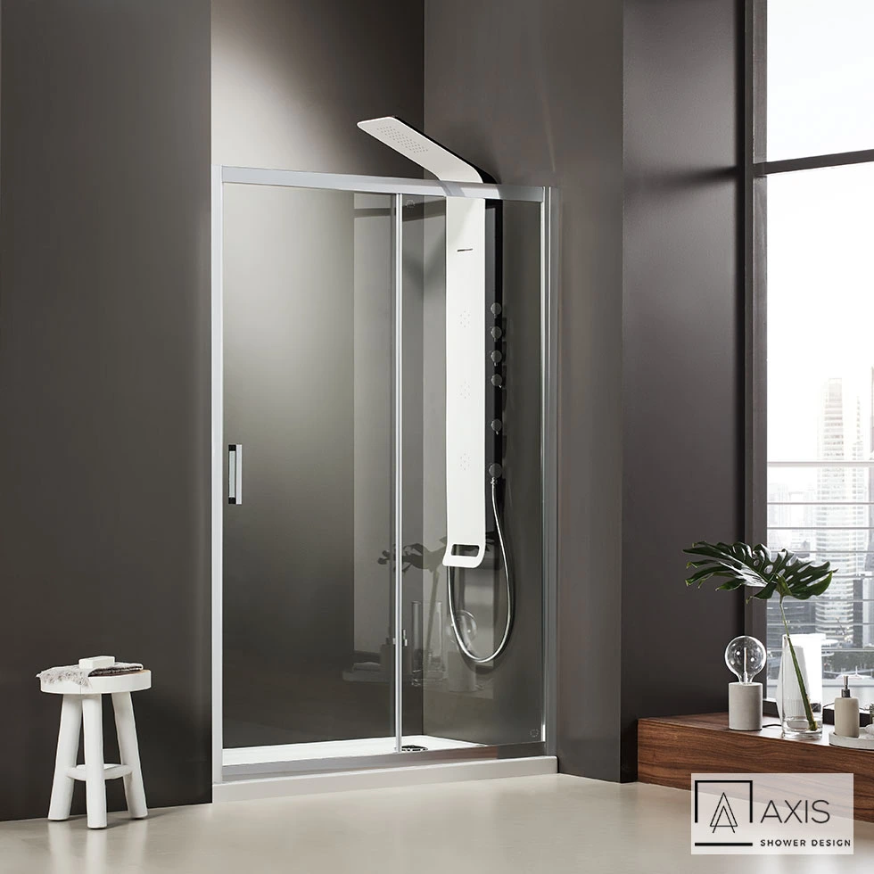 Sliding Shower Door AXIS 110, Height 185cm, Adjustable From 107 To 111cm, Clean Glass Chrome