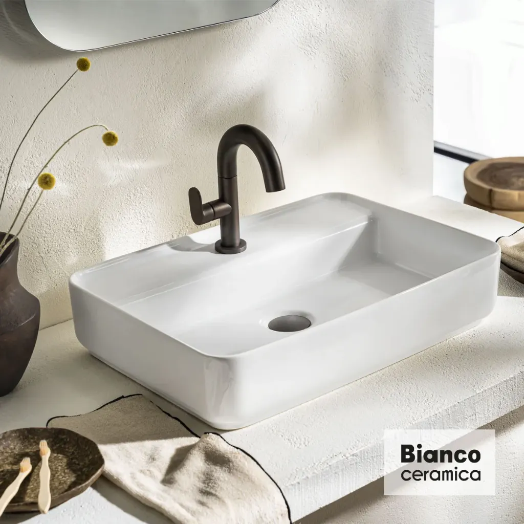 Νιπτήρας Πορσελάνης 55x40 (1 οπή) Bianco Ceramica White